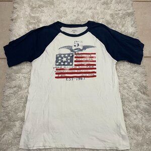 POLO RALPH LAUREN Mens XLarge White Blue American Flag Graphic Tshirt